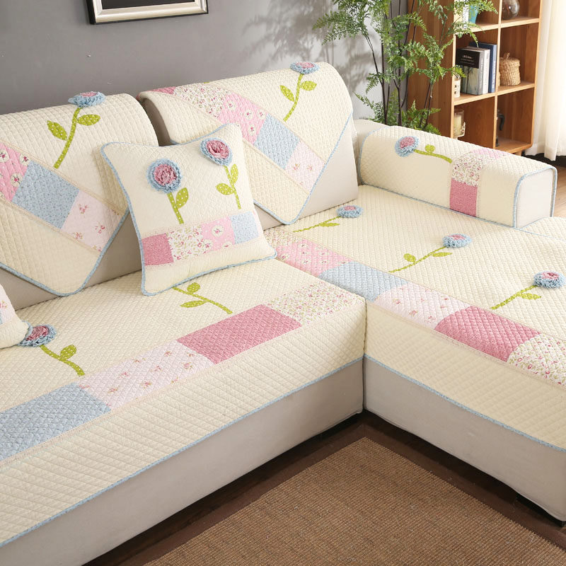 Sofa Cushion Korean Pastoral Living Room Four Seasons Universal Fabric Bedroom Solid Wood Sofa Cover Full Cover Backrest Towel Cushion