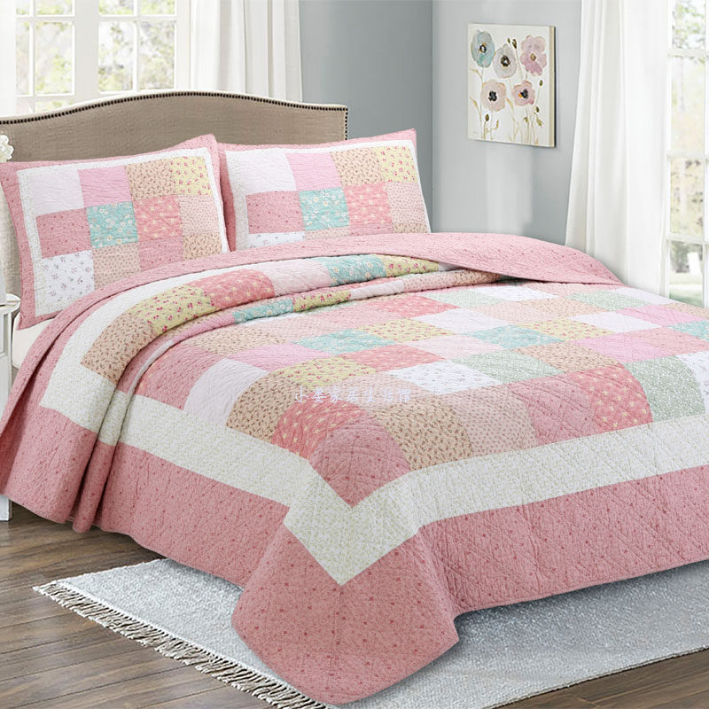 100% cotton quilted bedspread new Korean style garden spring and autumn three-piece four-season air conditioner quilt cotton padded sheet bedcover 