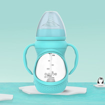 Okebo newborn baby bottle glass newborn baby straw Drinking water with handle Gravity ball Wide mouth diameter anti-fall