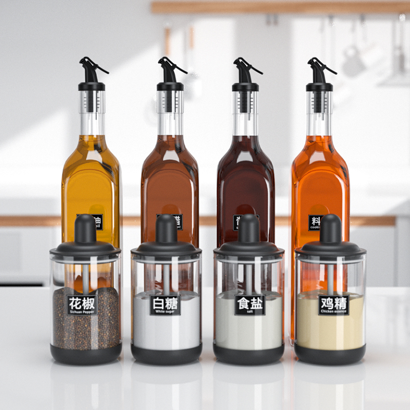 Seasoning Jar Salt MSG Seasoned Box Kitchen Salt Jars Domestic Seasoned Bottle Jar Combined Suit Glass Commercial Containing Box