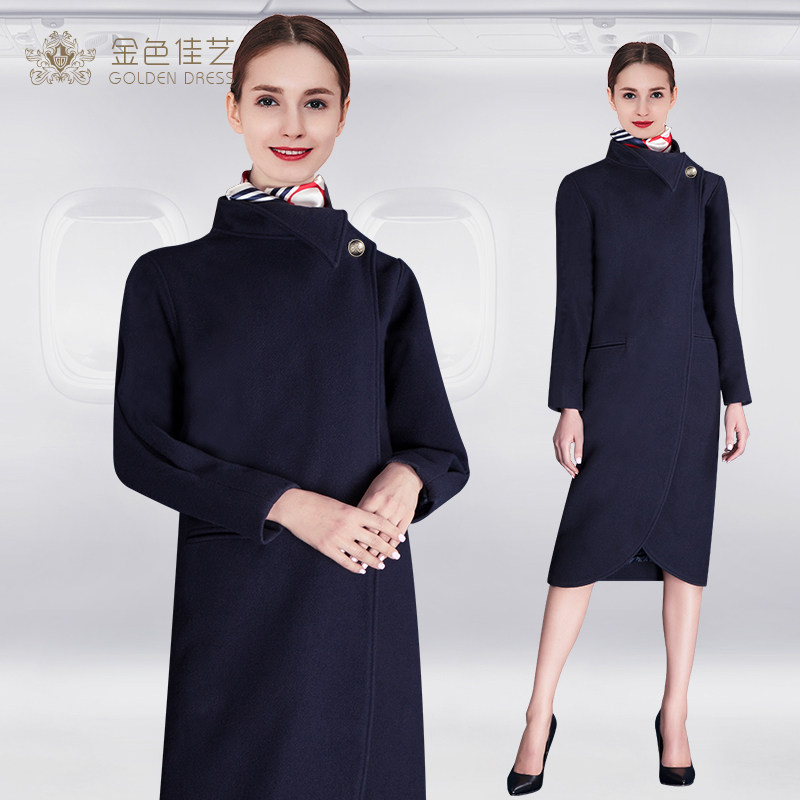 Singapore stewardess coat female 2021 new Hepburn style cashmere coat medium and long version of the coat work clothes