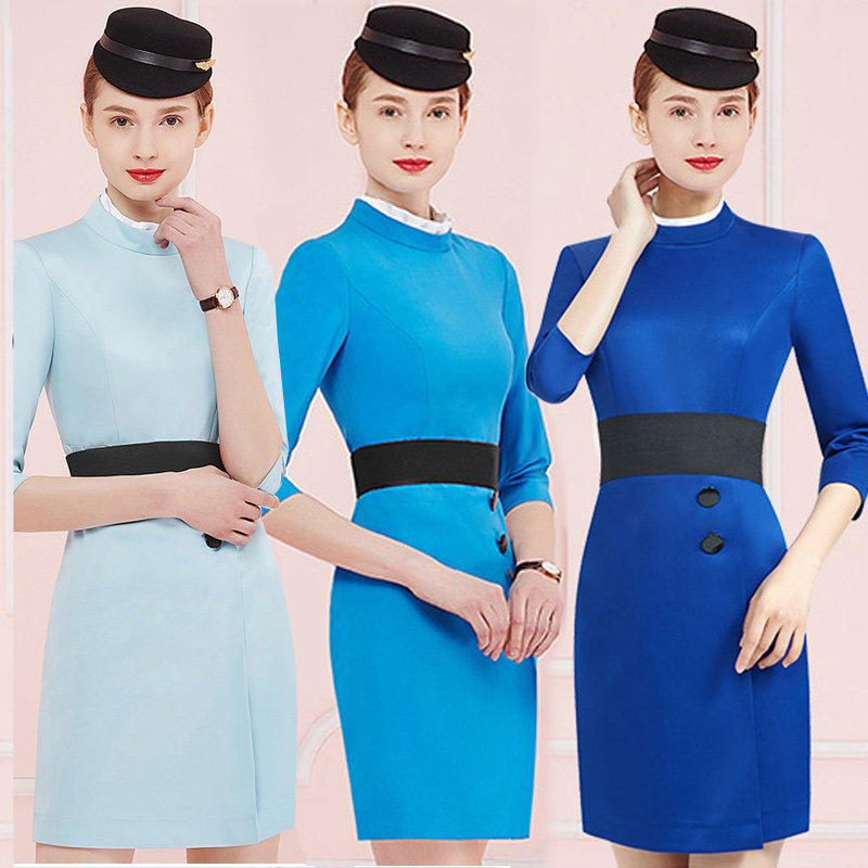 Xiamen Airlines flight attendant uniform female summer high-end work clothes temperament slim body acetic acid satin dress sample House exhibition center work clothes