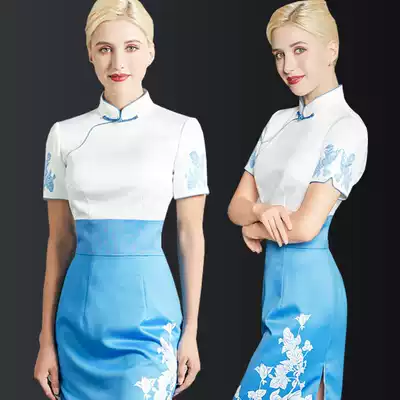 Xiamen airlines sister cheongsam improved version of summer retro Chinese dress young national style gift instrument sample house display center overalls