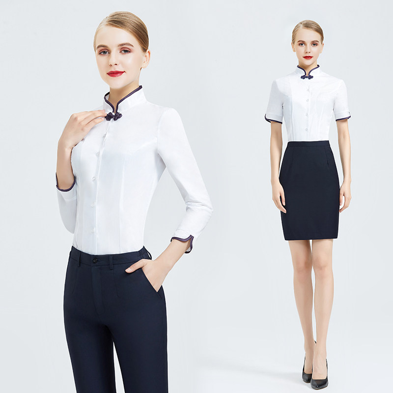 East Flight Stewardess Uniformed White Shirt Woman to Temperament High-end Big Cards Empty interview Shirt Brief Work clothes for work