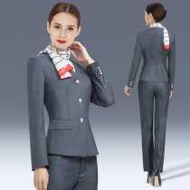 flight attendant uniform professional clothing women summer gray business suit bank reception high-end property customer service work clothing suit