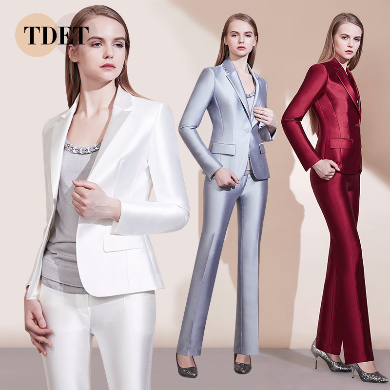 High-end European station high-set hanging suit suit Women's banquet High-end satin Summer European goods professional formal suit