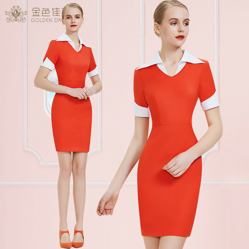 TDET career dress female summer ol temperament 2021 new V-neck shirt medium-long Aeroflot sister overalls