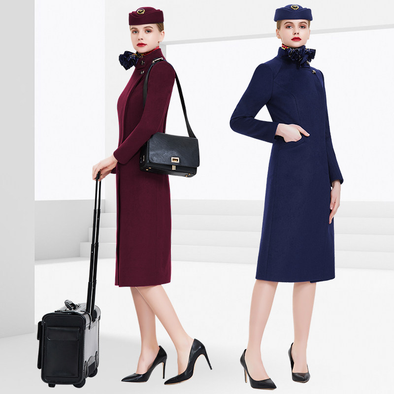 Stewardess coat women's 2021 new cashmere windbreaker work clothes wool coat high-end atmospheric overalls