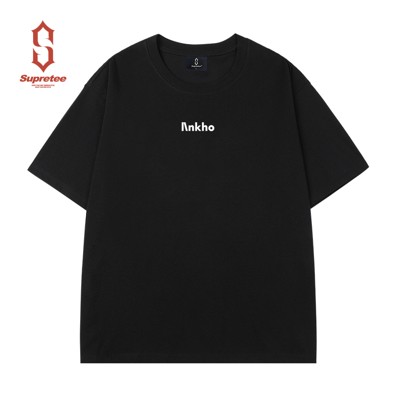 Summer New Product, Heavy Cotton, Loose Fit, Round Neck, Short-Sleeved T-Shirt for Men, Large Size, Black, Versatile Clothing for Boys, Trendy Letter Design