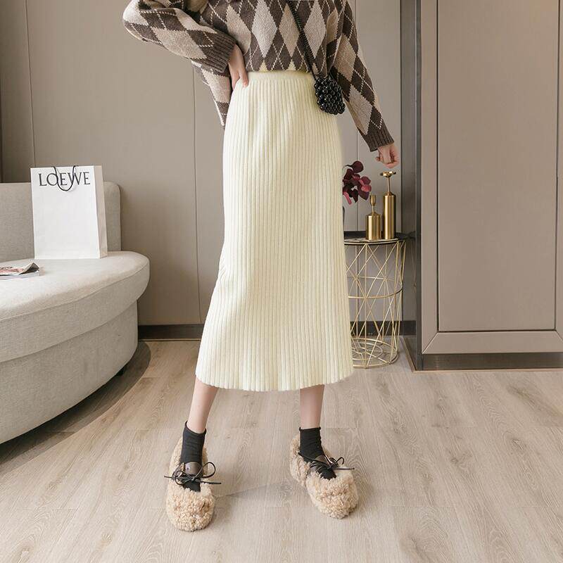 Knitted skirt women's high waist skirt 2022 autumn and winter new women's a-line long skirt woolen skirt straight long skirt