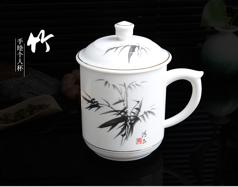 Xiang feng ceramic keller cups with cover household white porcelain cup tea cup large - capacity water glass office