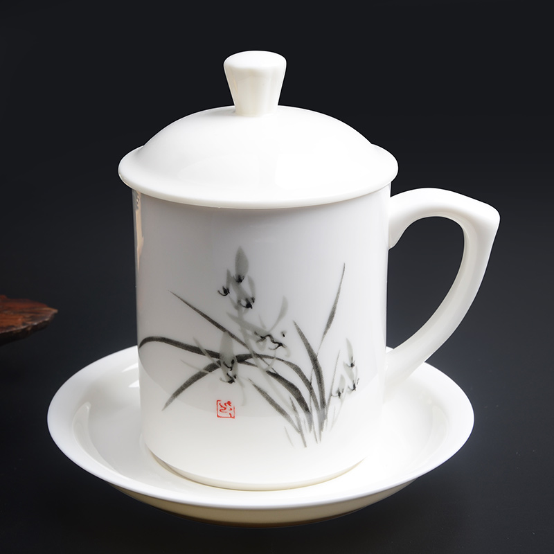 Ceramic cups with cover jade porcelain cup office cup can be customized design and color is blue and white porcelain and gift