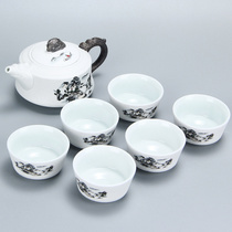 White porcelain Kung Fu tea set Jingdezhen ceramic cover bowl Teacup Household 6 people set tea set Kung Fu tea set