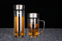 Xiangfeng glass double-layer heat-resistant portable water cup with lid filter Office cup Mens and womens heat-resistant car teacup