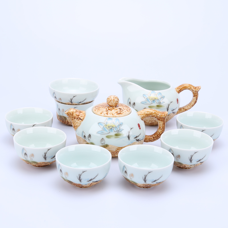 Tea sets suit kunfu Tea stone glaze ceramic cups a complete set of blue and white porcelain teacup tureen Tea sets