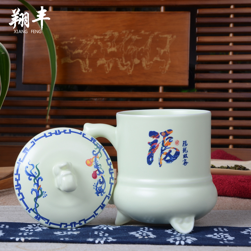 Xiang feng ceramic cups with cover filter cup meeting office cup tea collection painting gift mugs