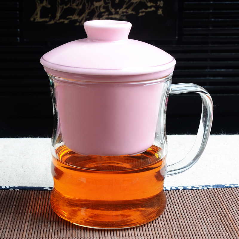 High temperature resistant glass office glass cup double with cover portable enamel - lined belt filter cups of tea cups