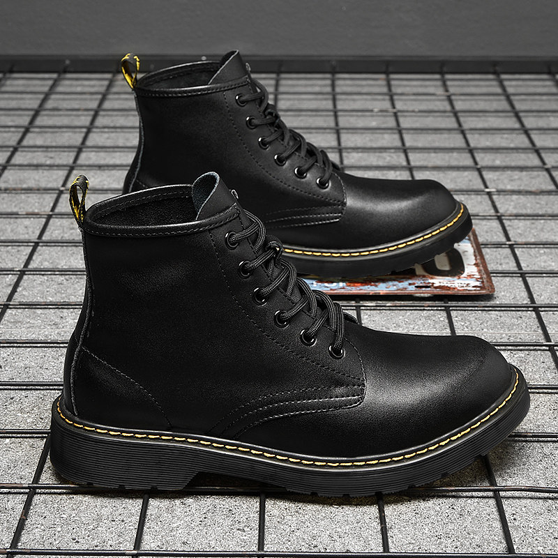 Martin boots men's summer breathable 2022 new men's mid-tube British style tooling boots trend all-match black leather boots