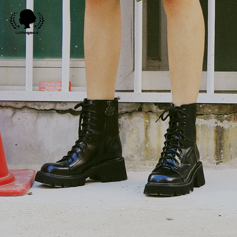 littlegood British style high-top Martin boots women's 2022 autumn and winter new thick-soled motorcycle boots college style