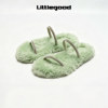 Littlegood rhinestone furry slippers for women all-match