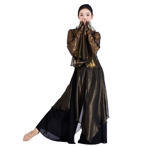 Fubo classical dance clothing for women elegant bronzing chiffon wide-leg pants and skirt Chinese dance high-waisted straight practice pants clothing