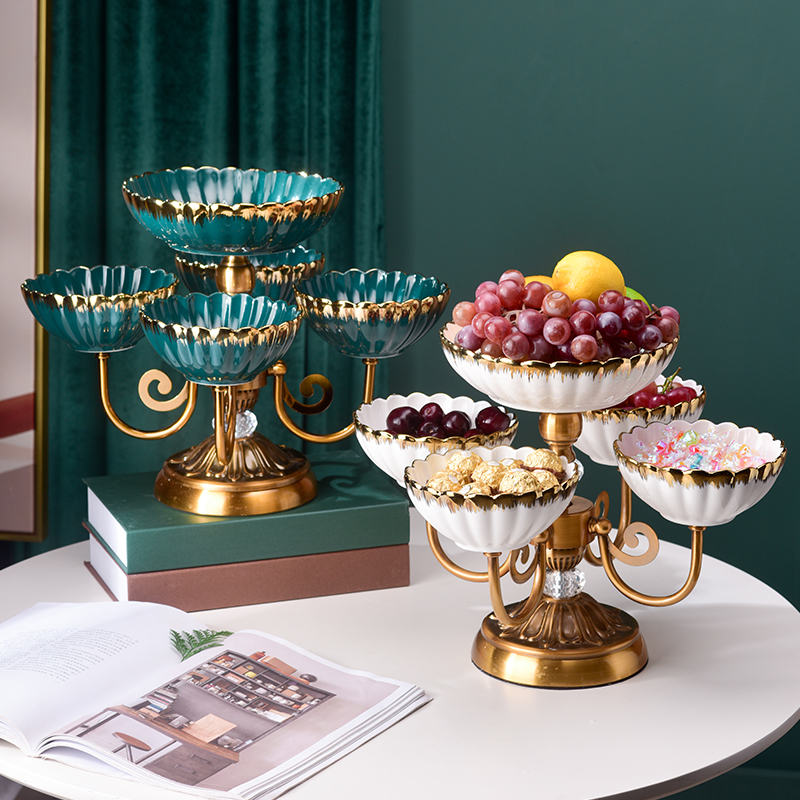 European high-grade fruit plate multi-layer rotating living room fruit plate home 2021 new tea table candy plate high-end luxury