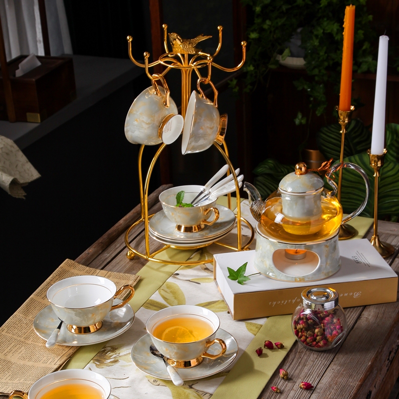 European-Style High-End Flower Teapot, British-Style Afternoon Tea Set, Accessible Luxury, Can Be Heated to Make Fruit Tea, Glass Teapot for Home Use