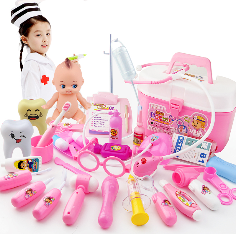 Children's small doctor Toy sets Girls dress Home Wine Emulation Nurse Beats Needle Tool Dentist Stethoscope Medical box