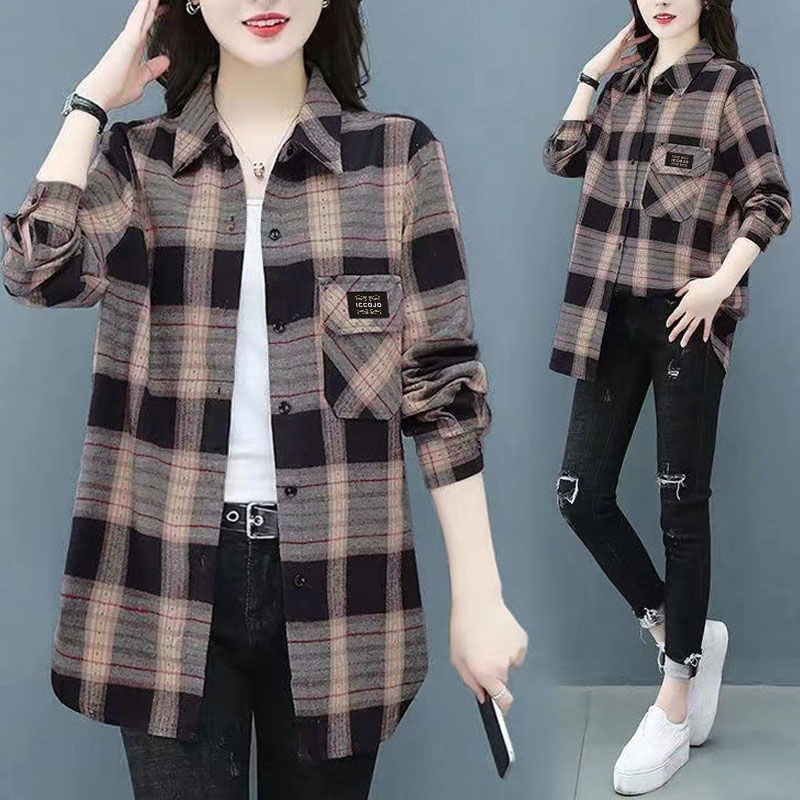 2025 Spring and Autumn New Style Loose Slimming Plaid Shirt for Women, Stylish and Age-Reducing Versatile Shirt, Spring Top for Women 2025 Spring and Autumn New Style Loose Slimming Plaid Shirt for Women, Stylish and Age-Reducing Versatile Shirt, Spring Top for Women
