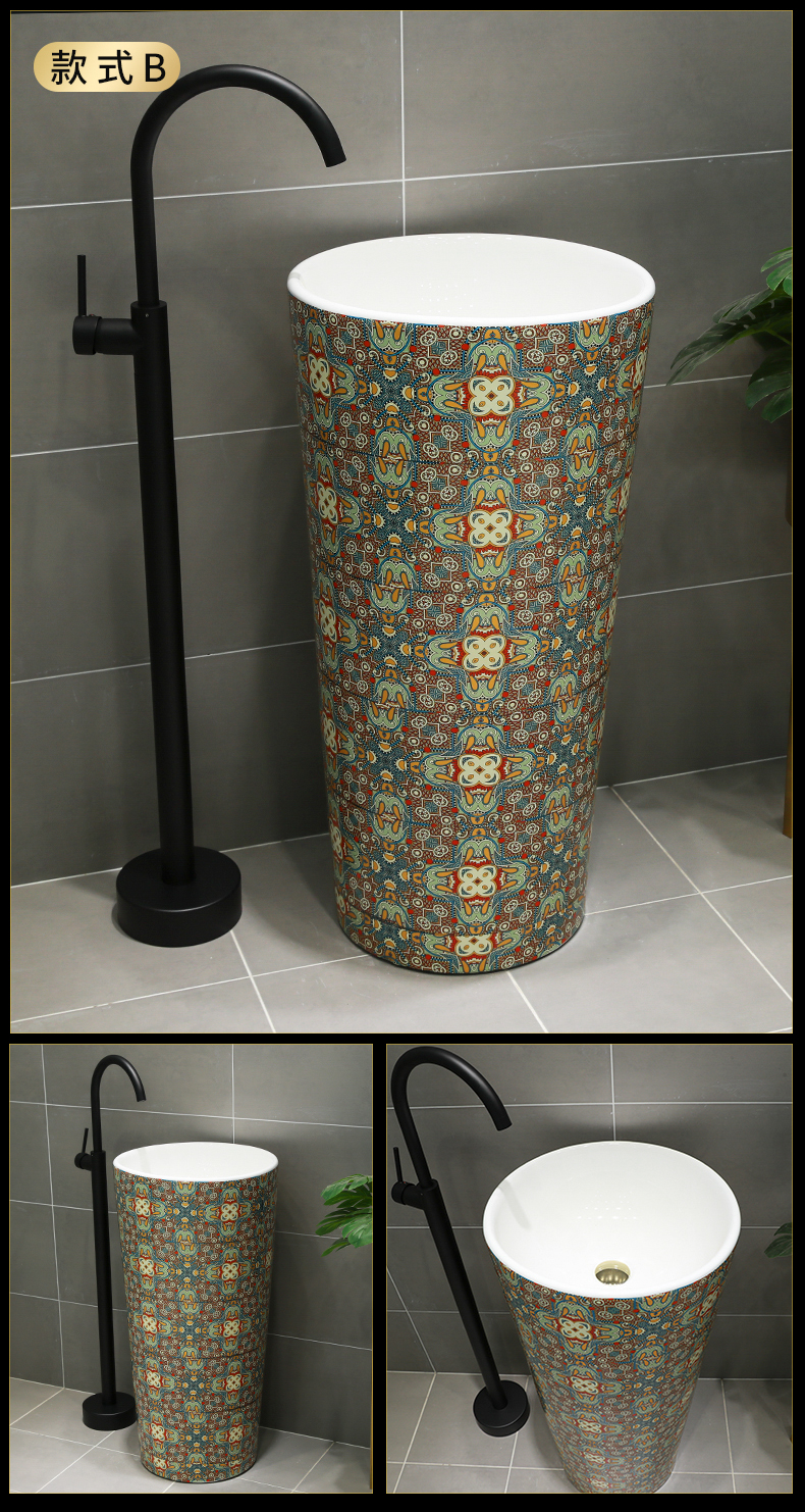 European ceramic column basin vertical integrated art pillar lavabo floor toilet lavatory sink