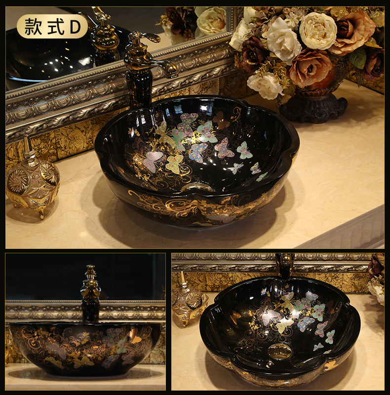 Gold cellnique jingdezhen ceramic art on the stage basin bathroom sink European wind its ehrs face basin scale many design and color