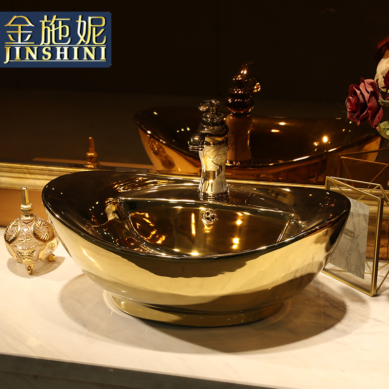Jingdezhen ceramic household lavabo art basin rectangle lavatory toilet stage basin to gold