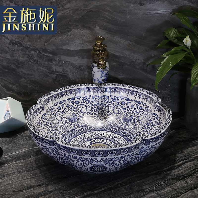 Ceramic basin of Chinese style on the sink on the lavatory circle creative art basin of restoring ancient ways round porcelain basin