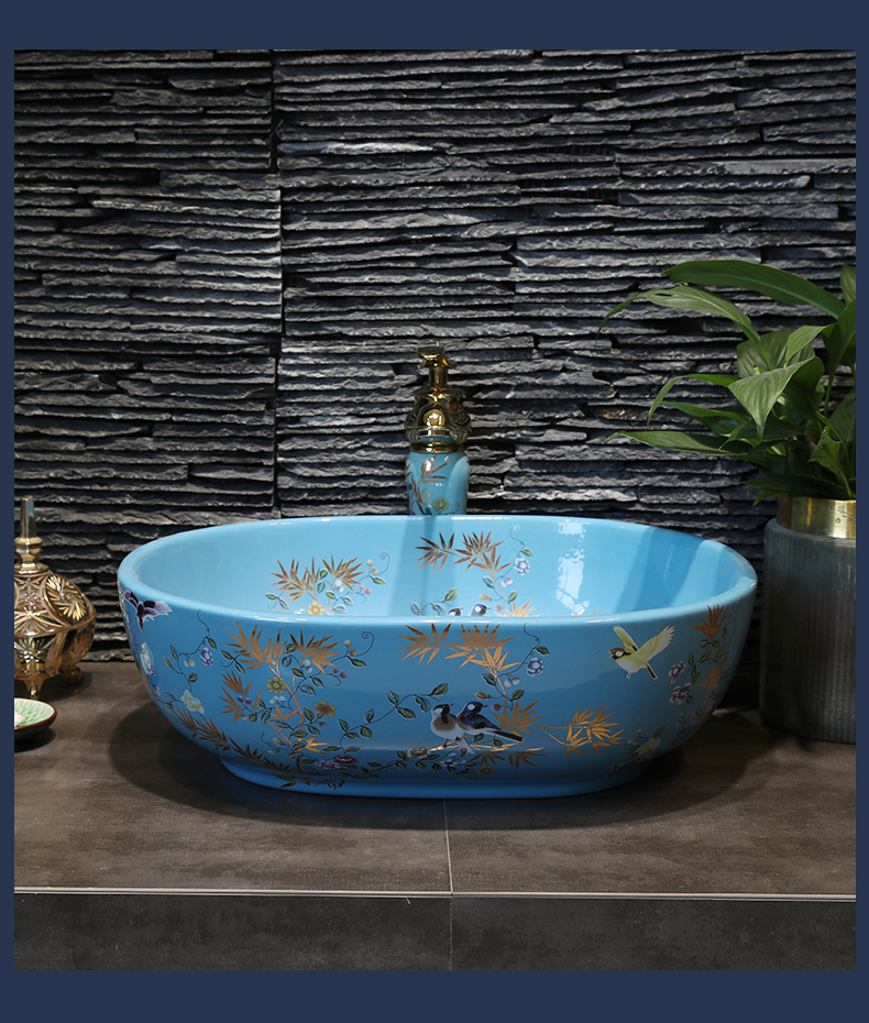 On the ceramic bowl square painting of flowers and art basin sink basin bathroom sinks counters are contracted household