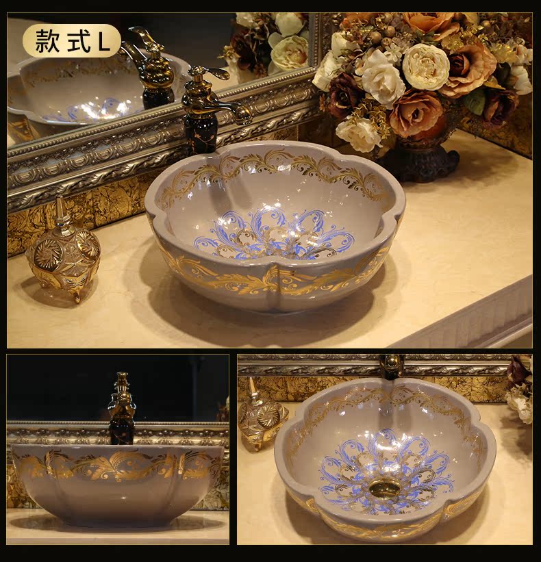 Gold cellnique jingdezhen ceramic art on the stage basin bathroom sink European wind its ehrs face basin scale many design and color