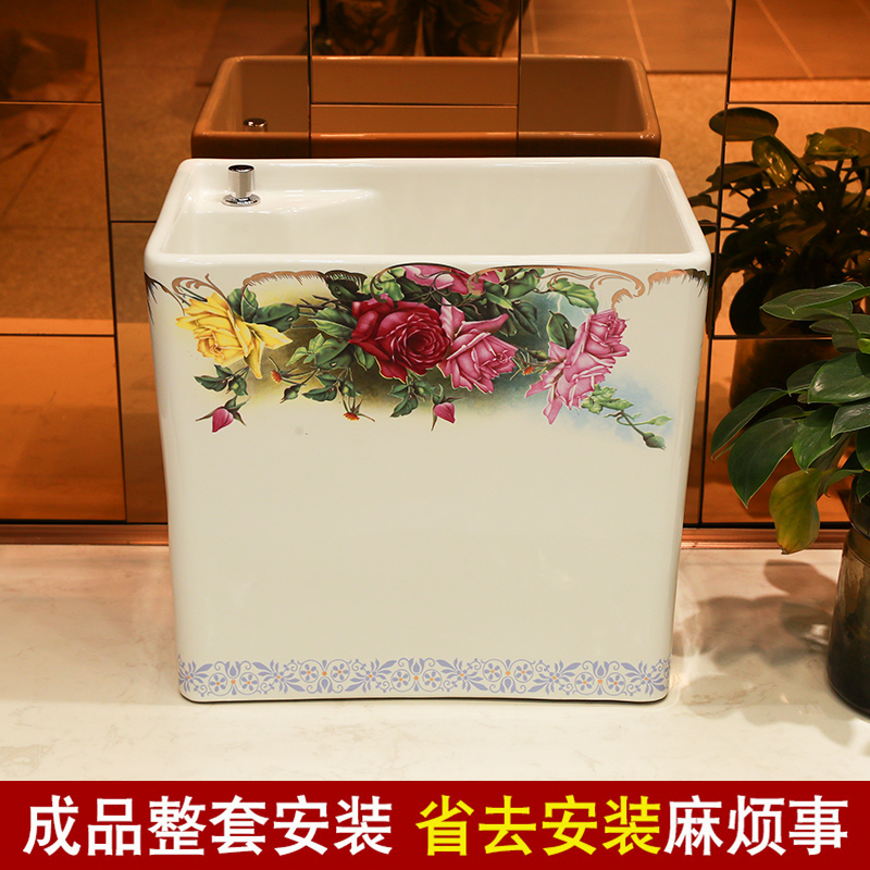 Contracted Europe type ceramic wash mop pool tank floor mop basin household balcony mop pool large rectangular mop pool