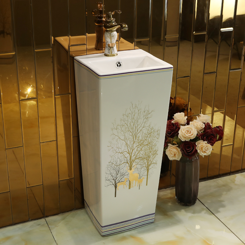 Ceramic one simple column type lavatory basin courtyard balcony toilet basin of vertical ground column