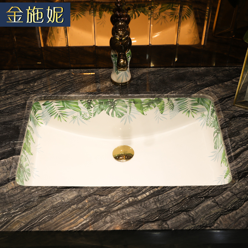 Gold cellnique undercounter basin square sink embedded household balcony ceramic bathroom wash basin