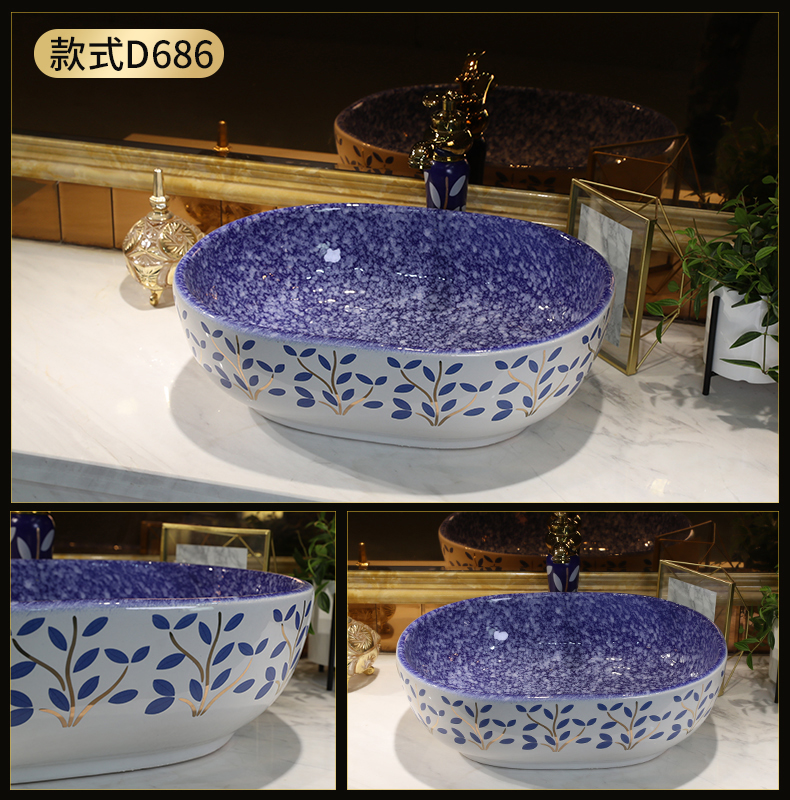 Gold cellnique northern wind stage basin contracted ceramic lavabo blue square shape the lavatory art basin