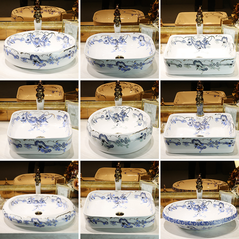 North European art stage basin sink toilet wash basin basin of Chinese style household, blue and white porcelain wash basin