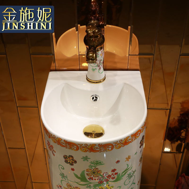 Gold cellnique ceramics column basin floor balcony Europe type lavatory basin creative one - piece column basin basin