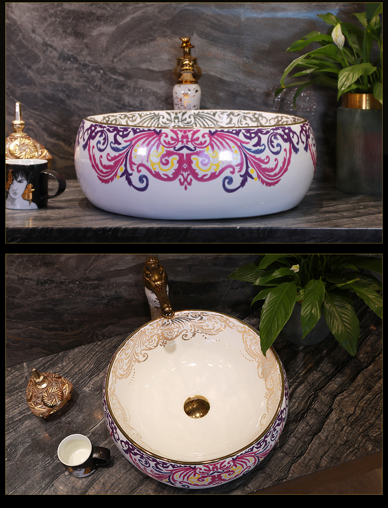 Gold cellnique jingdezhen ceramic sanitary ware art toilet lavabo sink basin stage basin circle