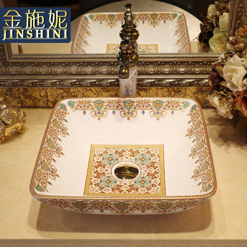 Gold cellnique stage basin of jingdezhen ceramic lavabo that defend bath lavatory basin square glass stones
