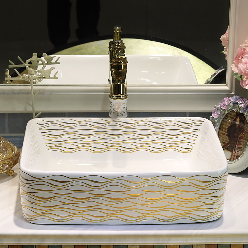 Gold cellnique rectangle lavabo ceramic art basin sink bathroom washs a face plate of all rivers run into sea