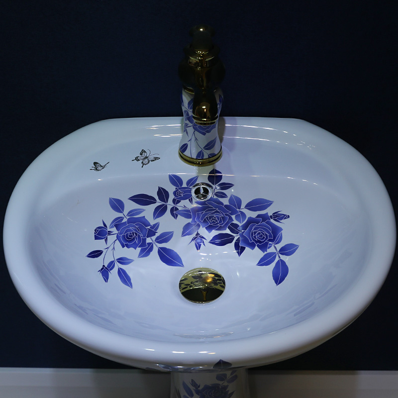 Gold cellnique porcelain art pillar basin of Chinese style restoring ancient ways ceramic lavatory vertical lavabo one - piece column basin
