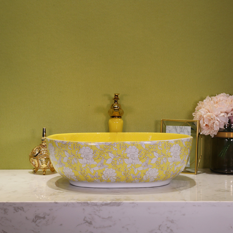 European ceramic stage basin sink elliptic toilet wash gargle household art basin natural wind basin that wash a face