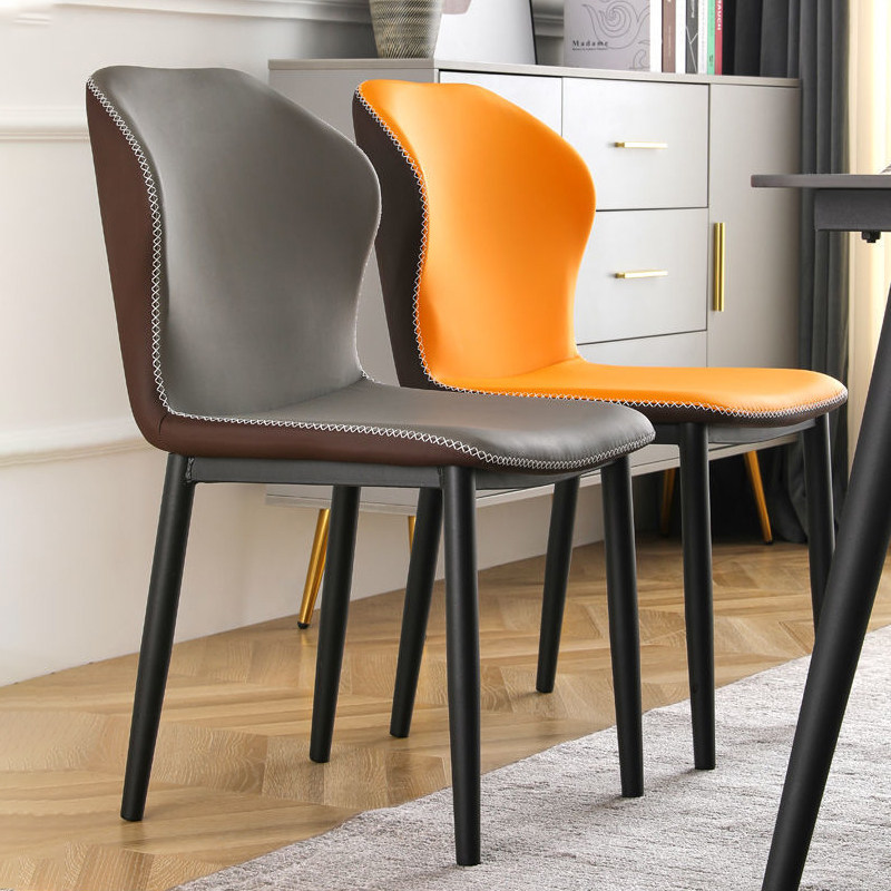 Italian light luxury dining chair chair home dining room dining table hotel chair modern simple gray orange leather chair