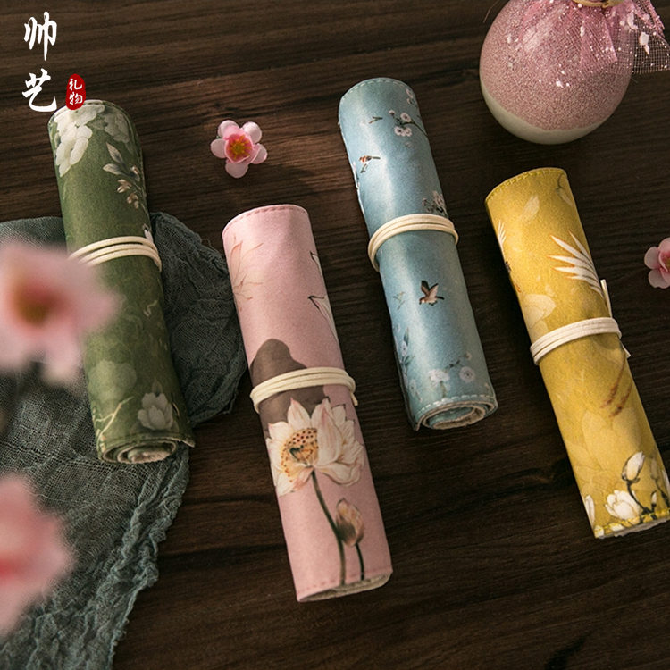 Chinese style ancient style pencil bag Palace style Palace Museum Flower Crane Creative pencil bag Roll pen curtain stationery box gift