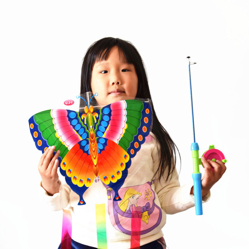 Kite children fishing rod plastic cartoon traditional pattern kite breeze easy to fly handheld butterfly sand swallow Shandong gift