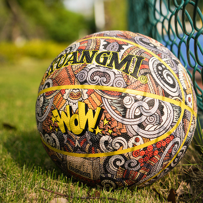 Mad Graffiti Street Basketball Hip Hop Fancy Lettering Colorful Nets Red 7 Street Balls Cement Wear PU Basketball